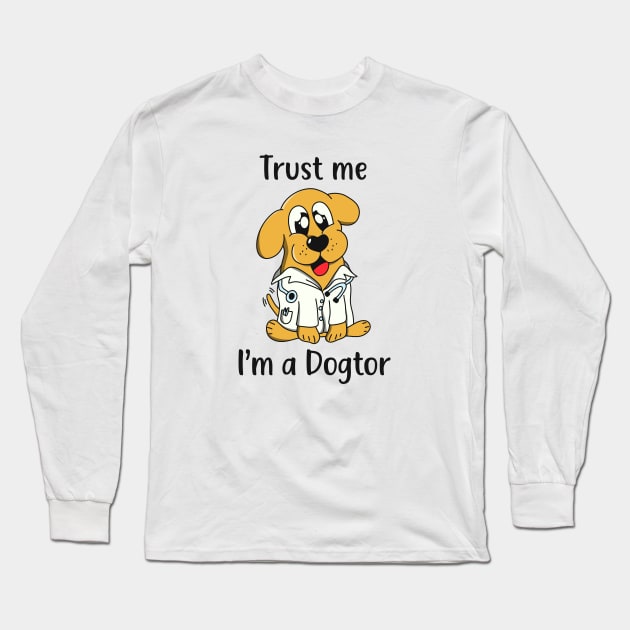 Funny Dog Doctor Cartoon Long Sleeve T-Shirt by Foxxy Merch